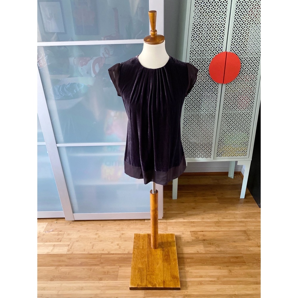 NWT BCBGMaxAzria Woven Velvet & Silk Top Dark Plum